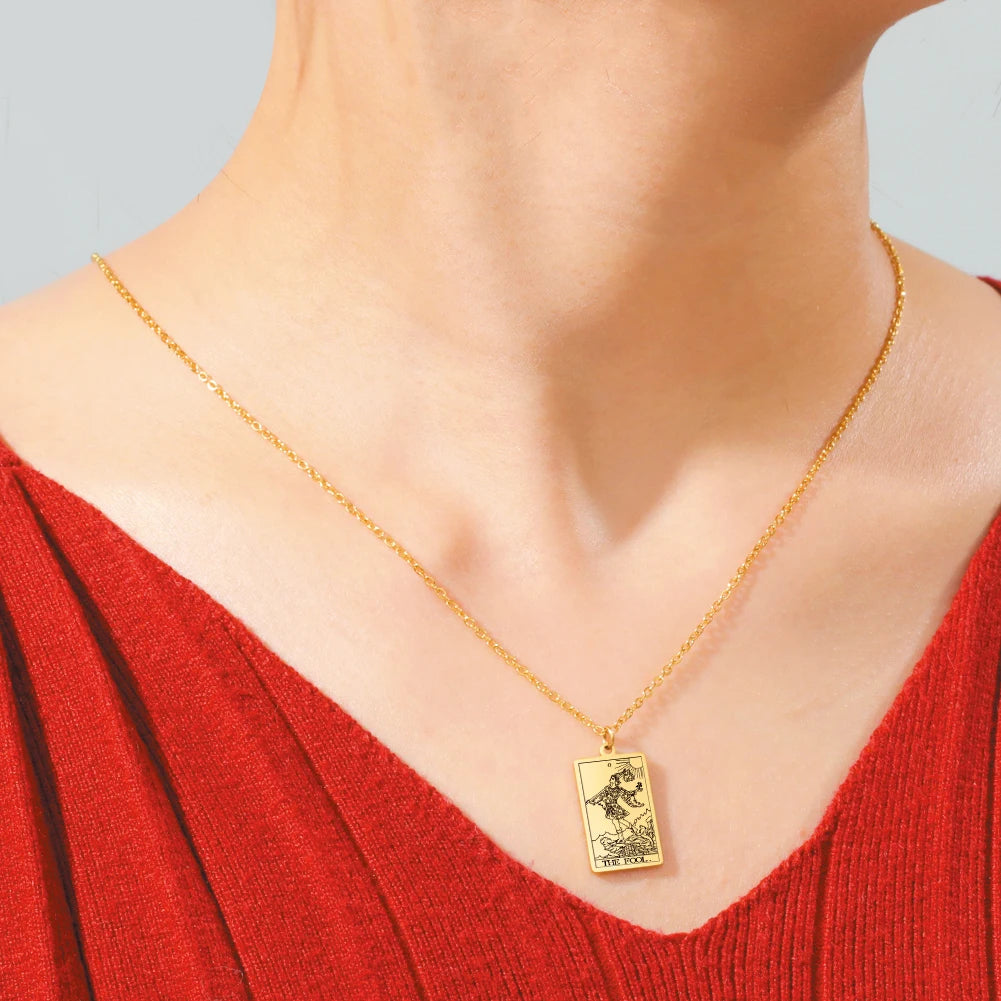 Dawapara Tarot Cards Necklace Women Stainless Steel Necklace Wealth Amulet Classic Tarot Major Arcana Divination Charm Jewelry