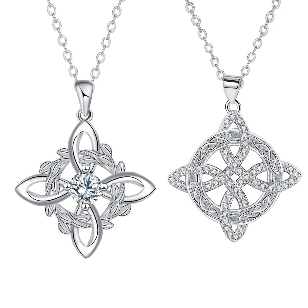 925 Thai Silver Classic Witch Knot Necklace With Zircons Trinity Knot Good Luck CZ Charm Wiccan Symbol Protection Jewelry