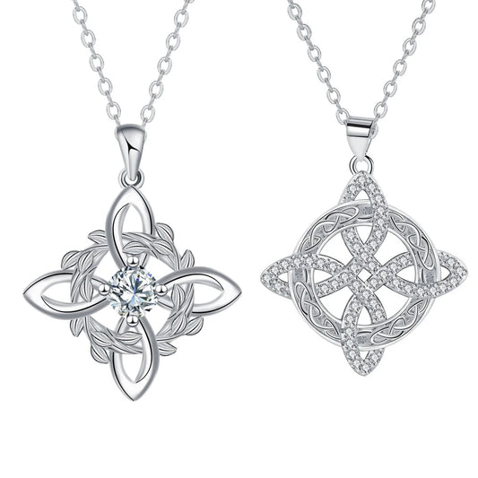 925 Thai Silver Classic Witch Knot Necklace With Zircons Trinity Knot Good Luck CZ Charm Wiccan Symbol Protection Jewelry