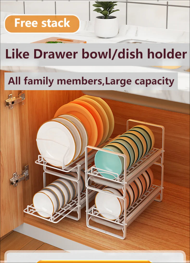 Dish Drain Shelf Stackable Drawer Bowls and Plates Organizer Rack Countertops Drain Shelf Cabinets Sink Cutlery Storage Shelf