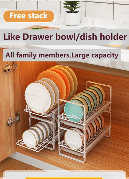 Dish Drain Shelf Stackable Drawer Bowls and Plates Organizer Rack Countertops Drain Shelf Cabinets Sink Cutlery Storage Shelf