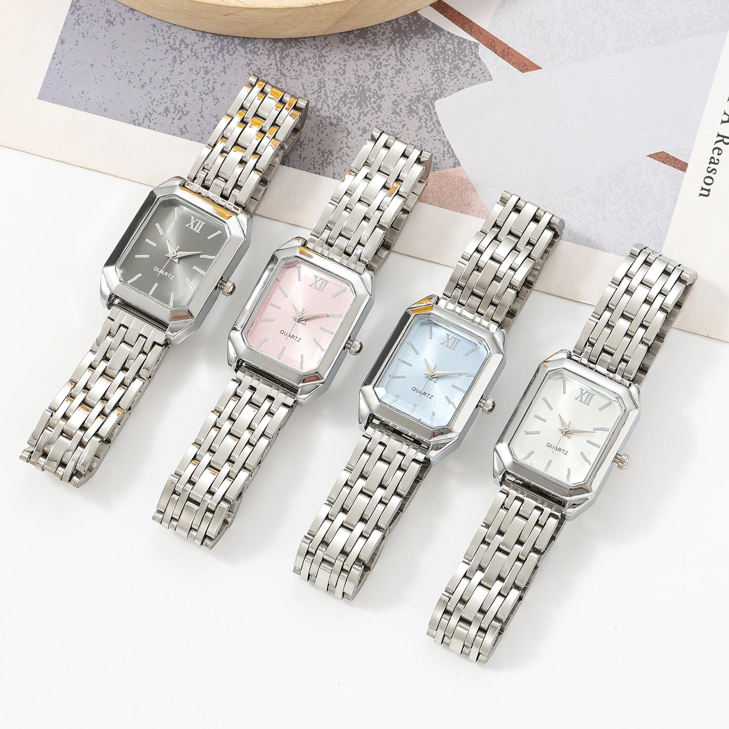 Versatile and Simple Women's Square Ins-Style Steel Band Quartz Watch, Stylish and Elegant Bracelet Watch Set
