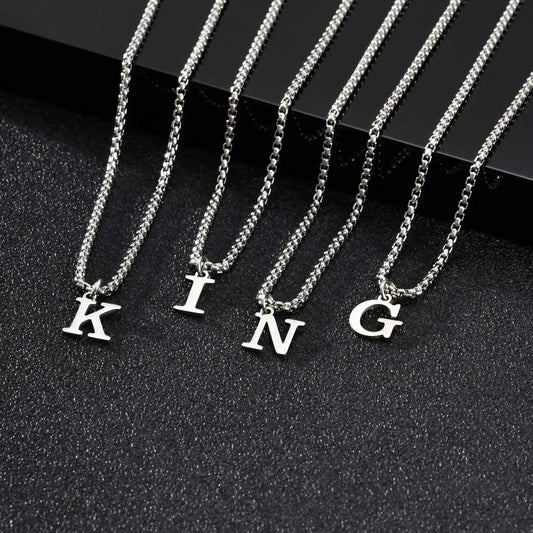 Vnox Simple A-Z Letter Necklace for Men, Waterproof Stainless Steel 26 Letters Pendant Necklace，Men’s Minimal Initial Necklace