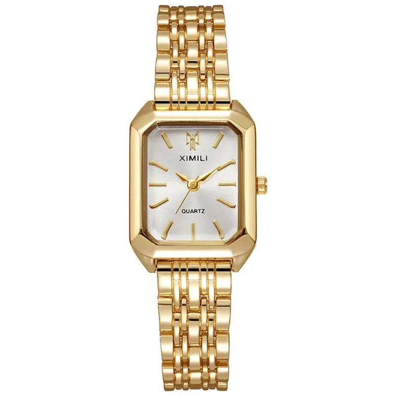 2025 Fashion Women's Quartz Watch Simple Square Silver Gold Gold Plated Women's Watch Corporate Alloy Folding Clock Holiday Gift