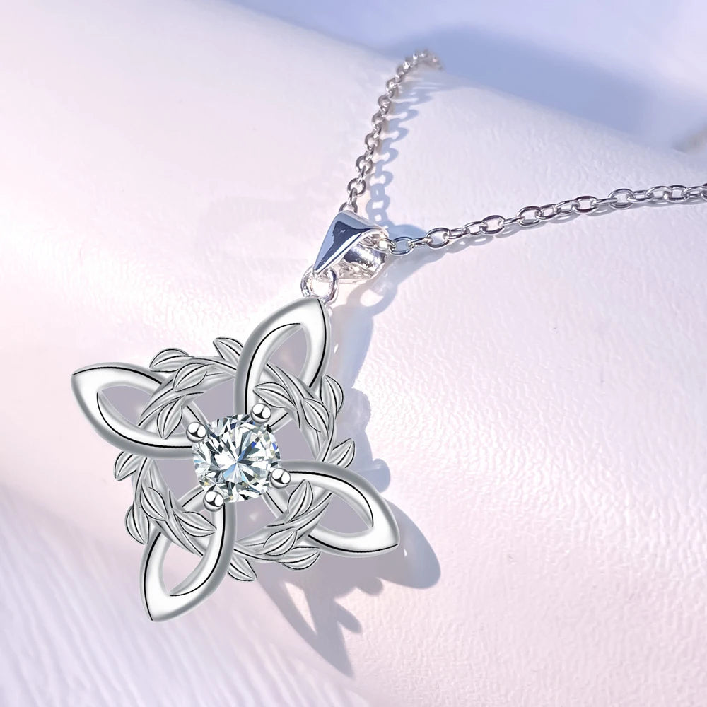 925 Thai Silver Classic Witch Knot Necklace With Zircons Trinity Knot Good Luck CZ Charm Wiccan Symbol Protection Jewelry