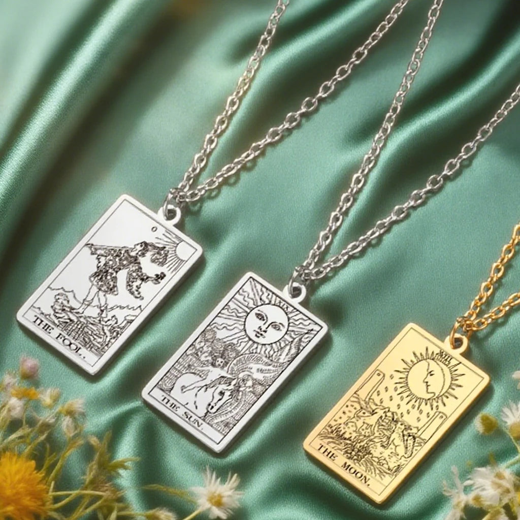 Dawapara Tarot Cards Necklace Women Stainless Steel Necklace Wealth Amulet Classic Tarot Major Arcana Divination Charm Jewelry