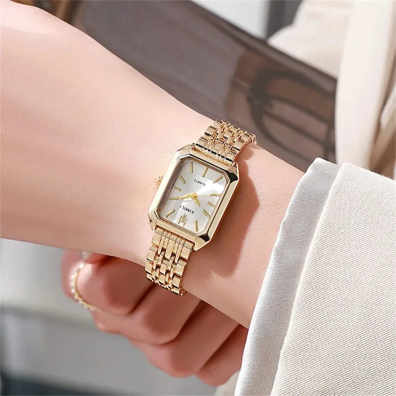 2025 Fashion Women's Quartz Watch Simple Square Silver Gold Gold Plated Women's Watch Corporate Alloy Folding Clock Holiday Gift
