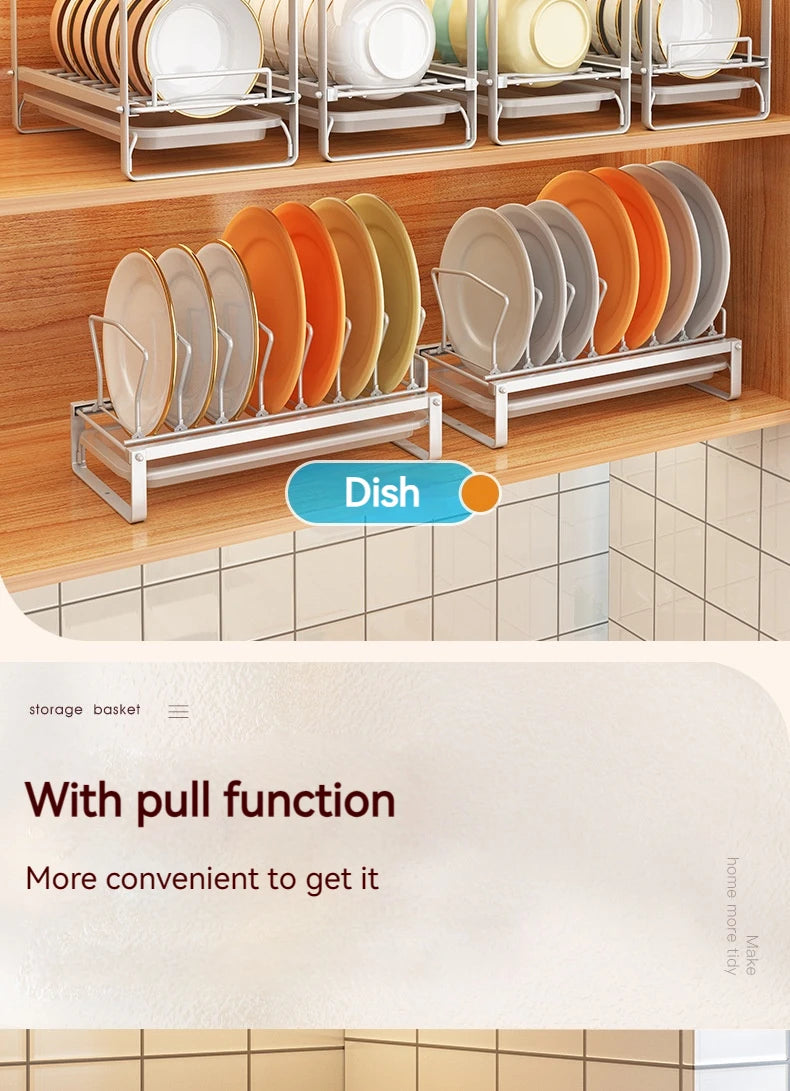 Dish Drain Shelf Stackable Drawer Bowls and Plates Organizer Rack Countertops Drain Shelf Cabinets Sink Cutlery Storage Shelf