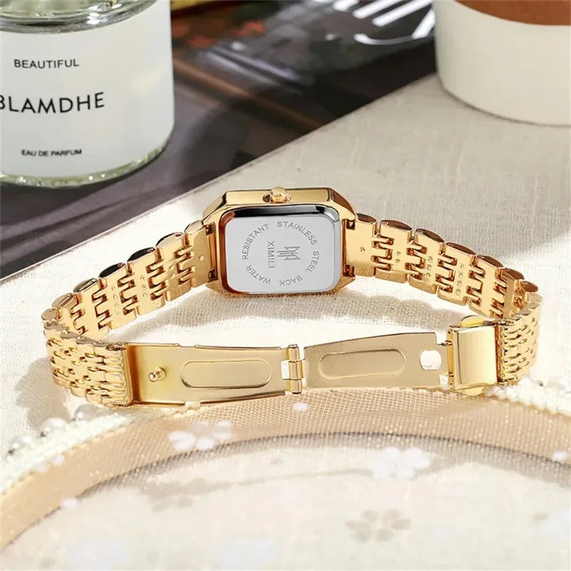 2025 Fashion Women's Quartz Watch Simple Square Silver Gold Gold Plated Women's Watch Corporate Alloy Folding Clock Holiday Gift