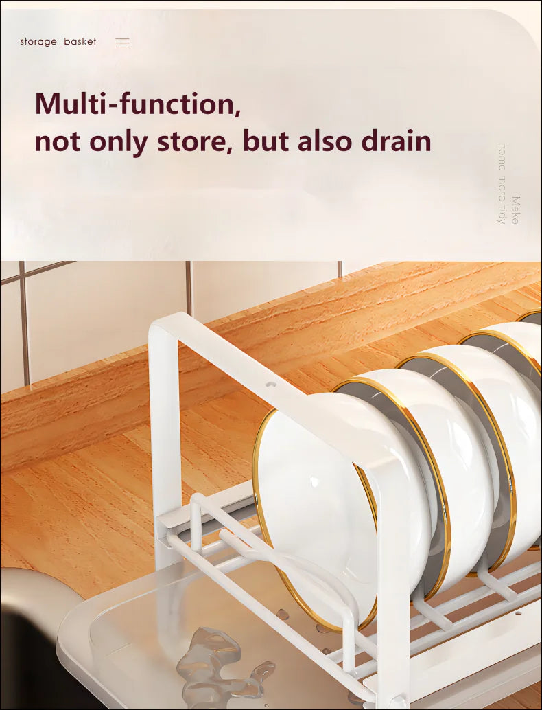 Dish Drain Shelf Stackable Drawer Bowls and Plates Organizer Rack Countertops Drain Shelf Cabinets Sink Cutlery Storage Shelf