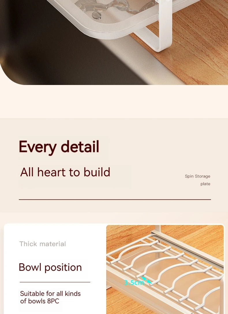 Dish Drain Shelf Stackable Drawer Bowls and Plates Organizer Rack Countertops Drain Shelf Cabinets Sink Cutlery Storage Shelf