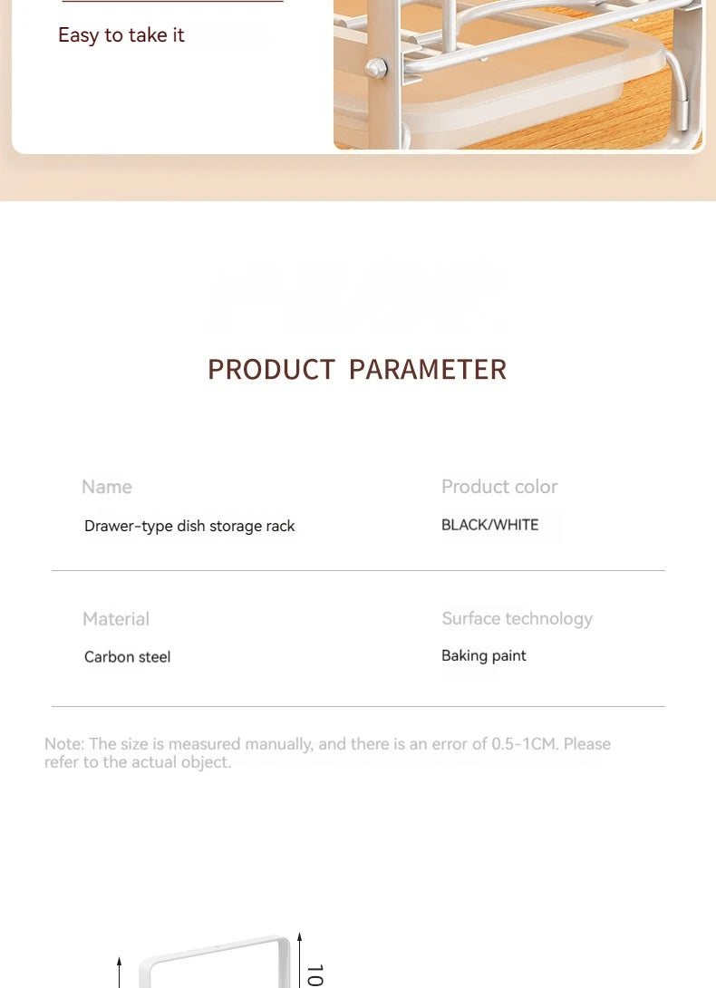 Dish Drain Shelf Stackable Drawer Bowls and Plates Organizer Rack Countertops Drain Shelf Cabinets Sink Cutlery Storage Shelf