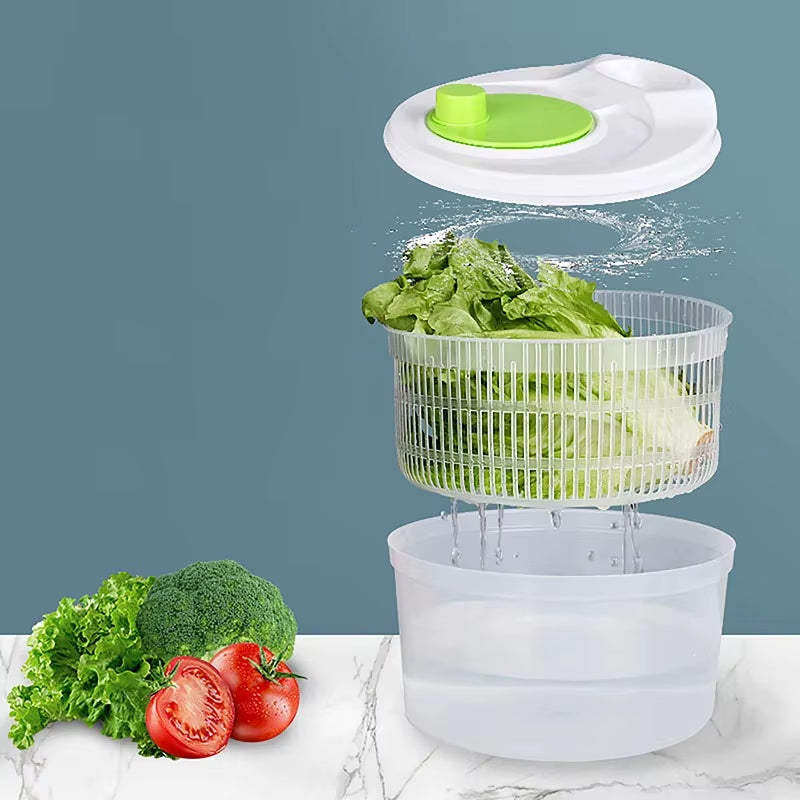 Vegetable Spinner Salad Dryer - Manual Lettuce Centrifuge for Kitchen, Fruit & Veggie Washing Basket with Drain Function