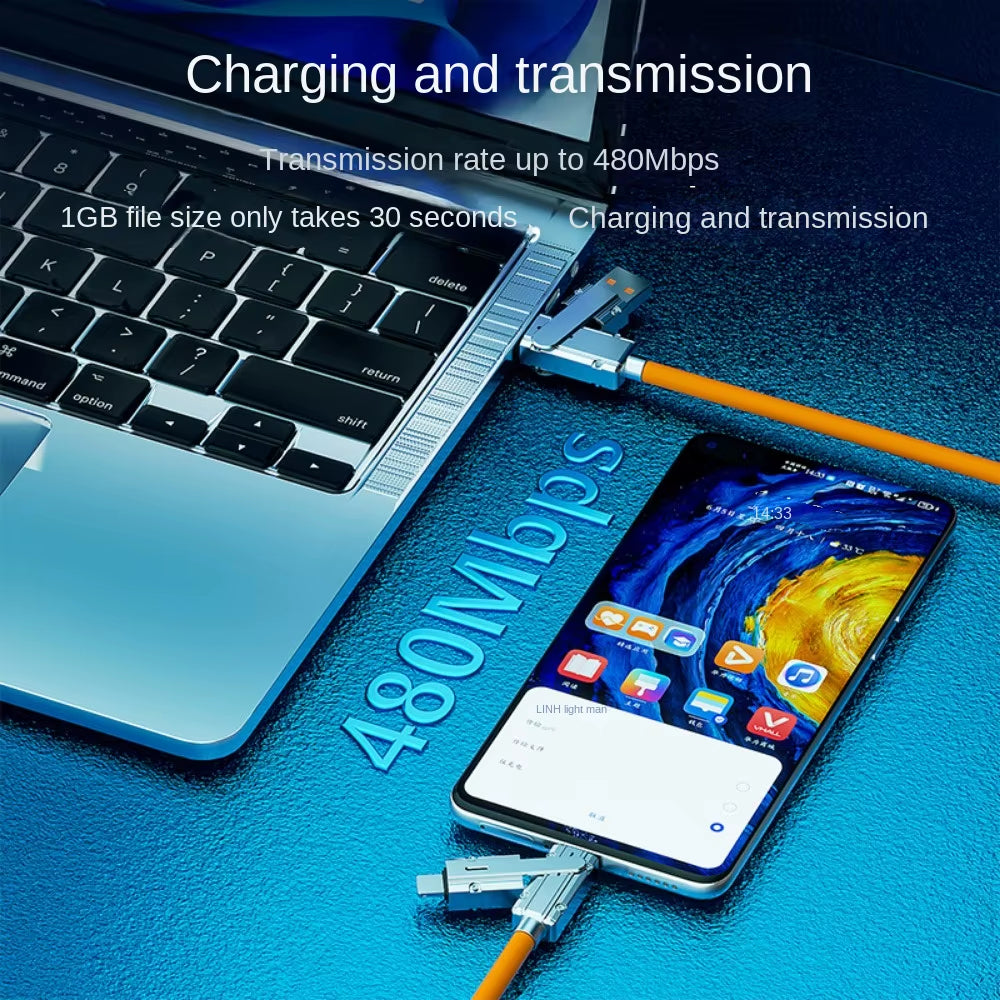 Two-to-two Data Cable 100w Super Fast Charging Zinc Alloy PD Four-in-one Multi-purpose Type-c to Lighting