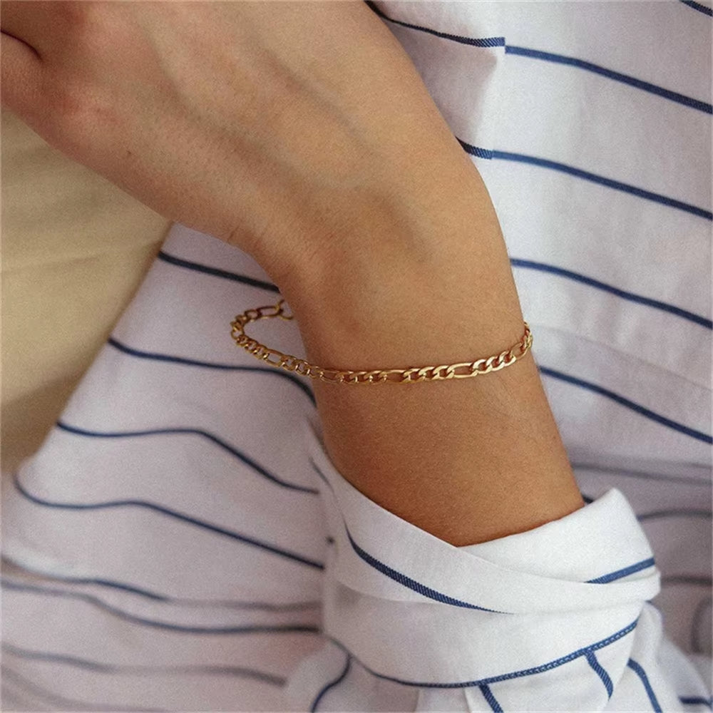 4MM Stainless Steel Figaro Bracelet Gold Color Bracelet For Women Men's Hip Hop Jewelry Fashion Accessories