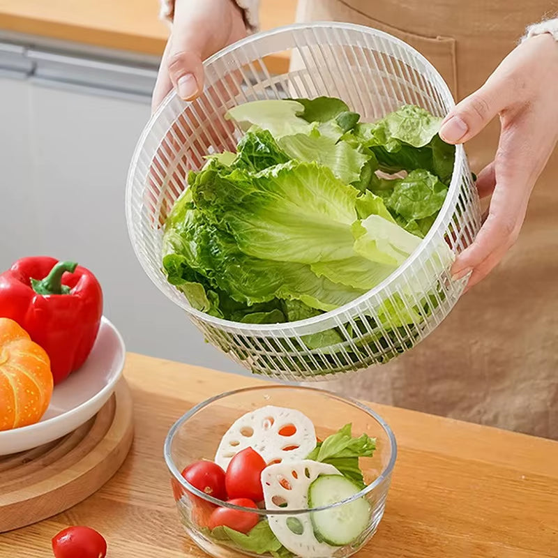 Vegetable Spinner Salad Dryer - Manual Lettuce Centrifuge for Kitchen, Fruit & Veggie Washing Basket with Drain Function