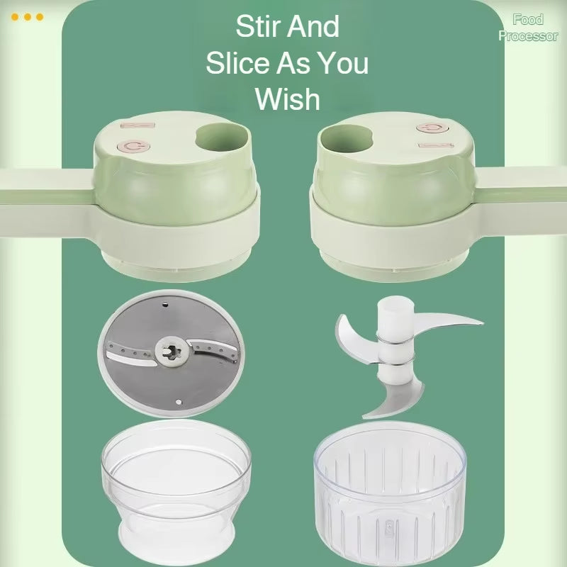 4 IN 1 Electric Vegetable Cutter Food Peel Slicer Handheld Wireless Garlic Masher Food Chopper Meat Grinder Home kitchen Mincer